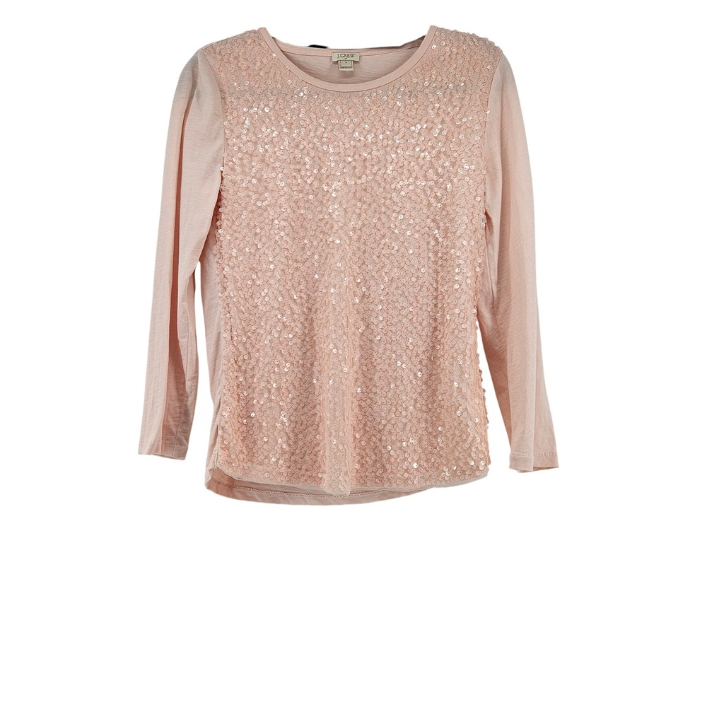 J.Crew Womens Sequin Front Long Sleeve Tee Pale Pink Top Size S Soft Girl